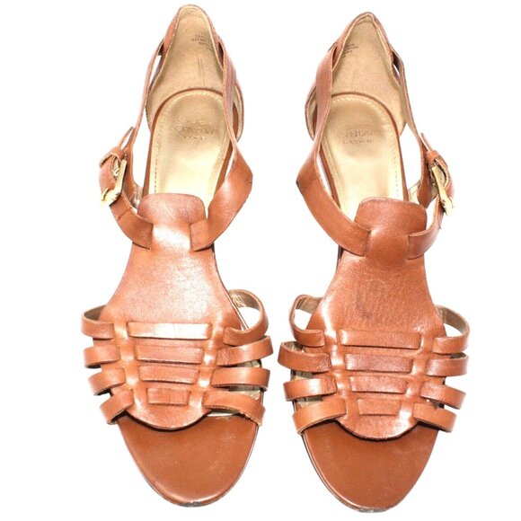 VTG Circa Joan & David Cinizzie Size 9.5 Brown Strap Sandals Pumps Leather Heel - Picture 4 of 13